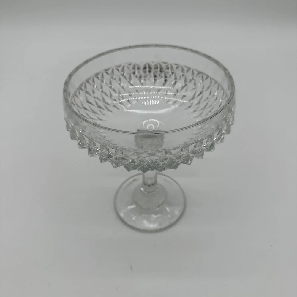 Vintage Champagne Coupe‎ Glass Diamond Point Pedestal Dessert Cup Clear OS